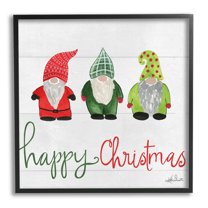 Happy Christmas Jolly Holiday Gnomes Patterned Hats Inspirational Graphic Art Framed Art Print Wall Art
