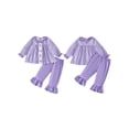 thumbnail image 2 of RUINIXCW Toddler Bbay Girl Halloween Outfit Infant Baby Girl Fall Clothes Ghost Pumpkin Embroidery Plaid Babydoll Shirt Tops and Flared Pants 2 Pieces Set, 2 of 9
