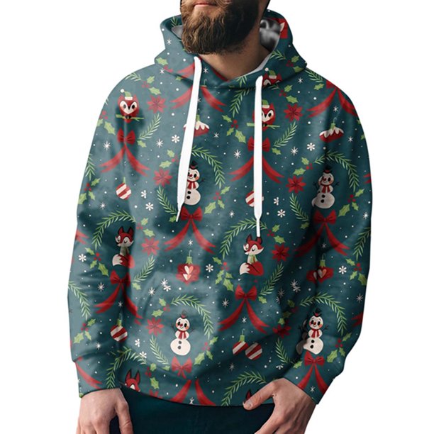 TRKIYQC Sudadera con Capucha navideña para Hombre, Sudadera con Capucha de Papá Noel y muñeco de Nieve de Manga Larga con Bolsillo TRKIYQC moda