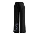 thumbnail image 5 of Linen Cotton Casual Pants for Women Travel Ready Home Lounge Drawstring Waist Summer with Pockets Straight Leg Pants Black B S, 5 of 7