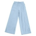 thumbnail image 5 of Juslio Womens Pants High Waist Side Opening Casual Elastic Waist Linen with Pockets Straight Leg Pants S, 5 of 9