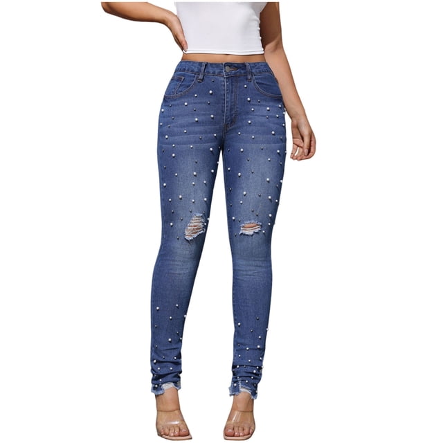 Soki High Waisted Jeans for Women Boyfriend Stretch High Waisted Ripped Distressed Jeans Slim Denim Pants