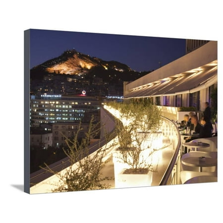Outdoors Terrace Rooftop Design Ideas Rooftop Terrace Bar at the Athens Hilton with Lykavittos Hill Illuminated at Night, Athens, Greece, Stretched Canvas Print Wall Art By Martin Child ()