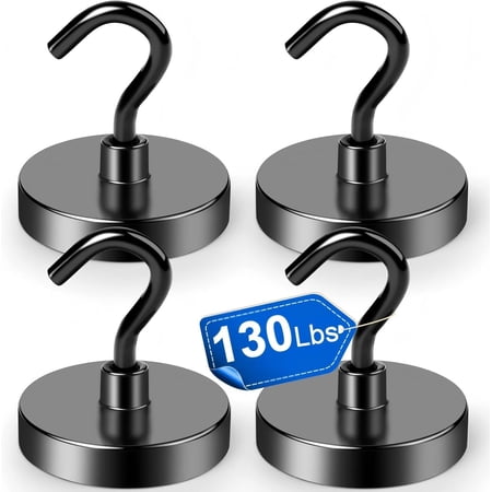 Magnetic Hooks Heavy Duty, 130lbs Strong Neodymium Magnet Hook for Cruise Cabins, Magnets with Hooks for Locker Accessories, Classroom Must Haves, Kitchen, Office, Metal Door Decor -4 Pack
