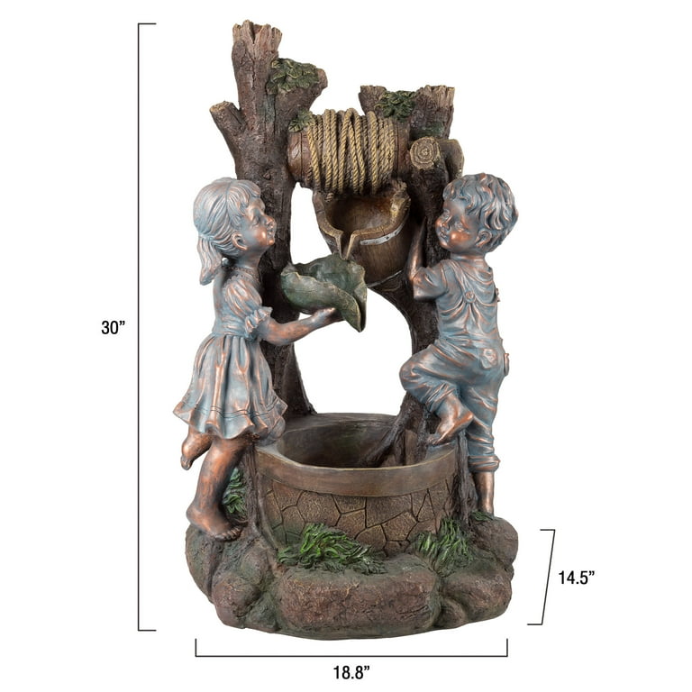 Pure Garden Outdoor Water Fountain With Boy and Girl, Antique Bronze Design and Soothing Sound for Decor on Patio, Lawn and Garden Pure Garden Outdoor Water Fountain With Boy and Girl, Antique Bronze Design and Soothing Sound for Decor on Patio, Lawn and Garden