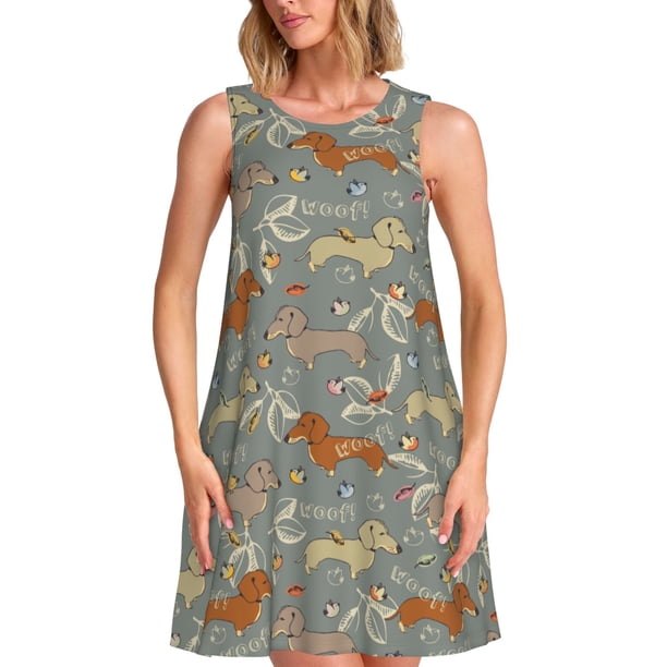 Disketp Dachshund Dog Bird para Vestido sin Mangas para Mujeres, Vestidos de Verano para Mujeres, Casual y Holgado para la Playa