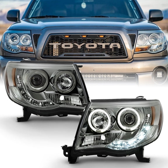 For Smoked 2005-2011 Toyota Tacoma LED DRL Halo Projector Headlights Left Right
