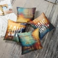 thumbnail image 4 of Set of 4 Blue and Orange Throw Pillow Covers Vintage Messy Rust Home Sweet Home Love Yourself Abstract Painting Outdoor Pillow Cases Home Decor Standard Square 20x20 Inches Pillowcases, 4 of 6