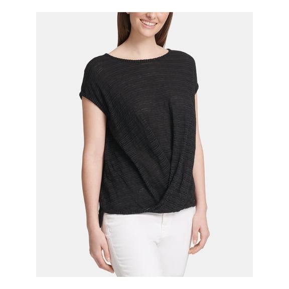 DKNY Womens Black Short Sleeve Jewel Neck Top Size: XL