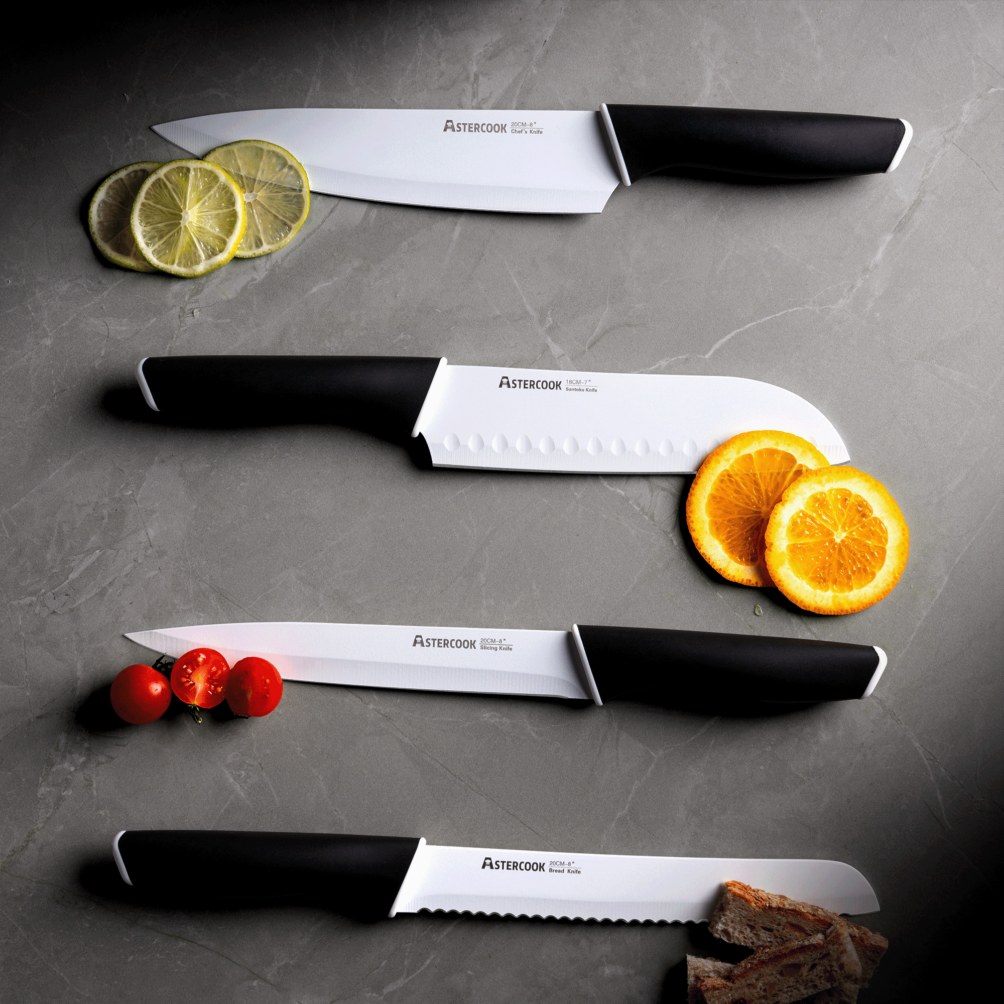 Astercook Knife Set, 14 Pieces Kitchen Knives Set with Healthy Anti-Rust Coating, Stainless Steel Knife Sets with Built-in Sharpener, Sharp & Rust Resistant Dishwasher Safe Elegant Black