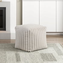 Square Pouf Plush Off-White Corduroy Fabric Upholstery Modern Ottoman, Footstool, Non-Slip Floor Pouf, Bean Bag Chair, 1pc Sitting Pouf