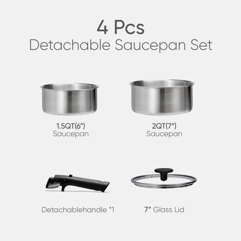 CAROTE 2Qt Stainless Steel Saucepan Set - 3-Ply, Non-Toxic & Oven Safe