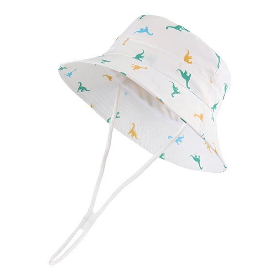 TELOLY Toddler Baby Beach Hat 6-12 Months Cartoon Dinosaur Printed Bucket Hats Soft Upf 50  Summer Sun Protection Vacation Sun Hat White