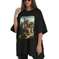 thumbnail image 4 of Plus Size Shirt for Women Oversized Black Tops for Women Short Sleeves Shirt for Women Castle (54） T Shirt Crewneck Shirt for Women M, 4 of 5