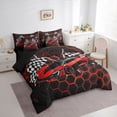 thumbnail image 2 of Erosebridal Cool Race Car Bedding Comforter Set for Kids Boys, Gradient Red Honeycomb Queen Bedding Sets, Black Reversible, 7pcs, 2 of 6