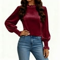 thumbnail image 2 of Zedker Fashion Soft Velvet Round Neck Casual Long Sleeve Shirts for Women Comfy Loose Thermal Pullover Tops for Fall and Winter,Wine,XXXXL, 2 of 9