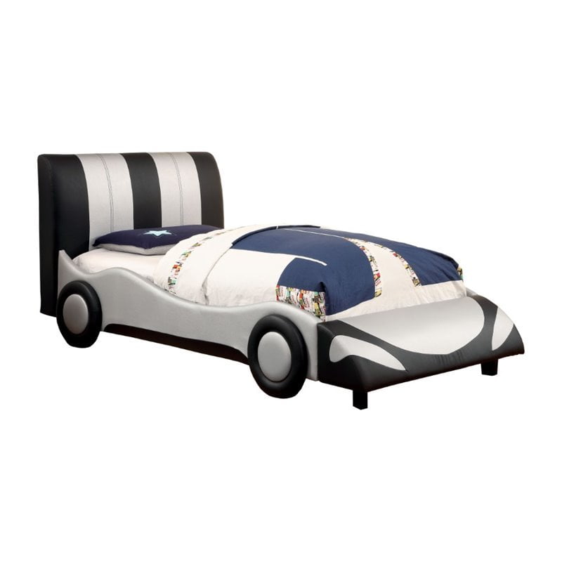 Faux Leather Twin Race Car Bed, Wooden Car Bed Frame