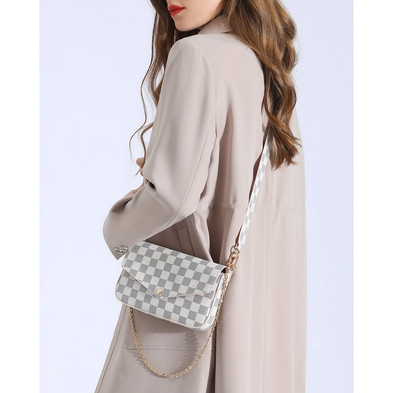 MK Gdledy White Checkered Cross Body Bag - Womens Purse Checkered Evening  Bag Ladies Shoulder Bags - PU Vegan Leather (White Checkered) 