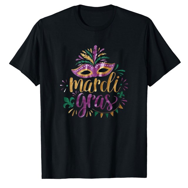 AALJY T-Shirt Mardi Gras pour Femmes Tenue de Carnaval Masque Graphique Col Rond T-Shirt Fleur-de-lis Manches Courtes Tee Parade