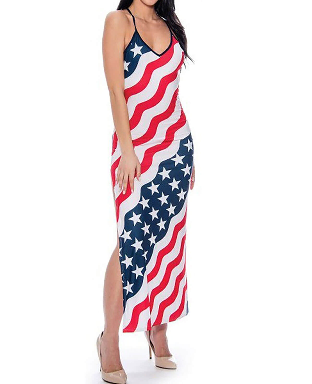 Lucktop 4th of July Maxi Dress for Women American Flag Printed Long Maxi Dresses Sleeveless Summer Spaghetti Dress 