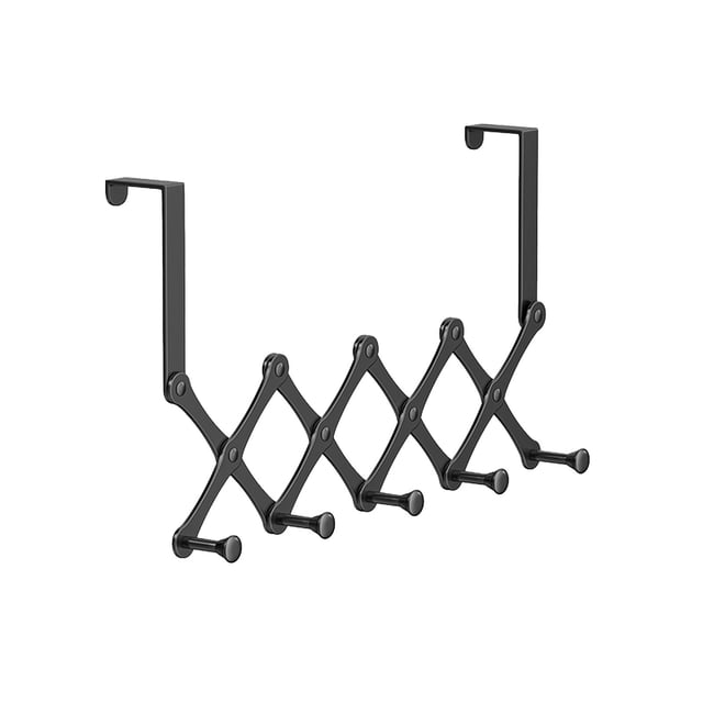 Organisateur de Porte Extensible à 5 Crochets - Rangement pour Vêtements Robuste et Rétractable (10-45x25 cm)