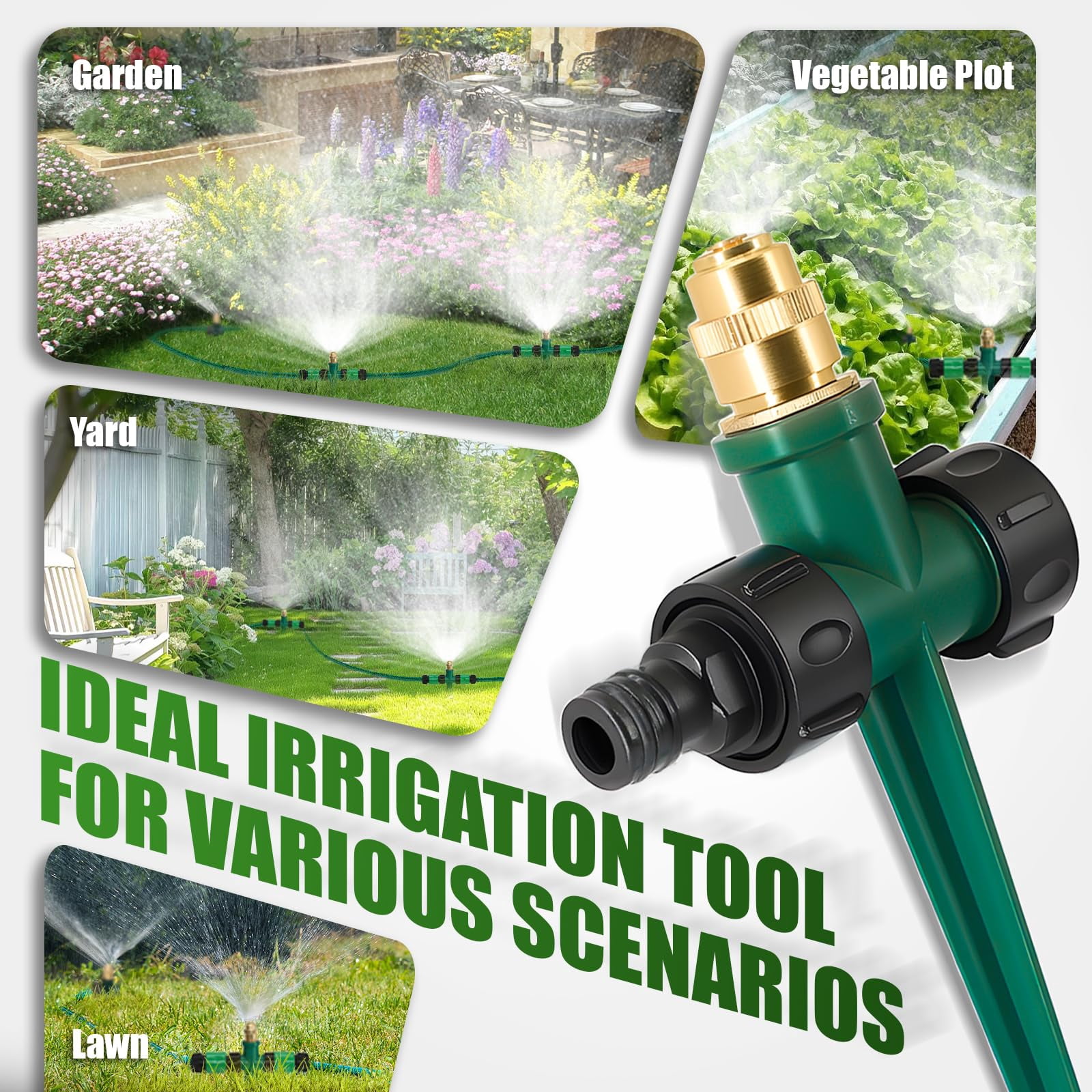4 Pack Flexible Sprinkler System With Spike Base  Above Ground Kit Multi-adjustable Irrigation Set For Yard Lawn 32.5ft Garden Hose Included
