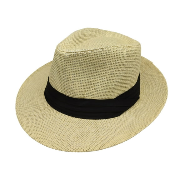 Fdelink Unisex Men Women Panama Wide Brim Straw Hats Aldult Jazz Straw Hat Top Hat Sun Hat Sun Hat (Yellow)