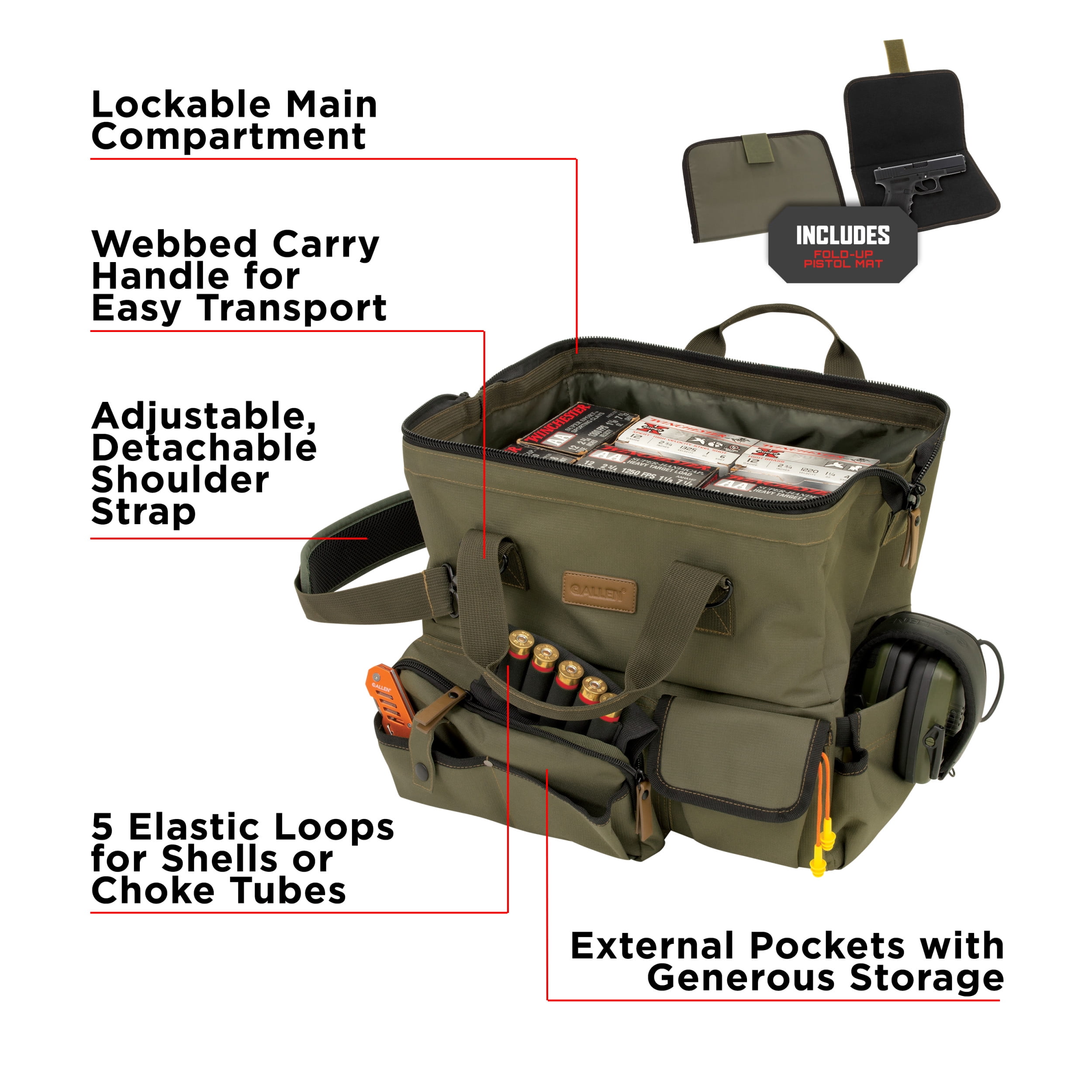 Allen Company Triumph Ripstop Range Bag & Handgun Mat, Olive