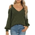 thumbnail image 4 of Sakmal Cable Knit Womens Wool Sweater V Neck Green Lightweight Knit Solid Sweater for Women L, 4 of 5