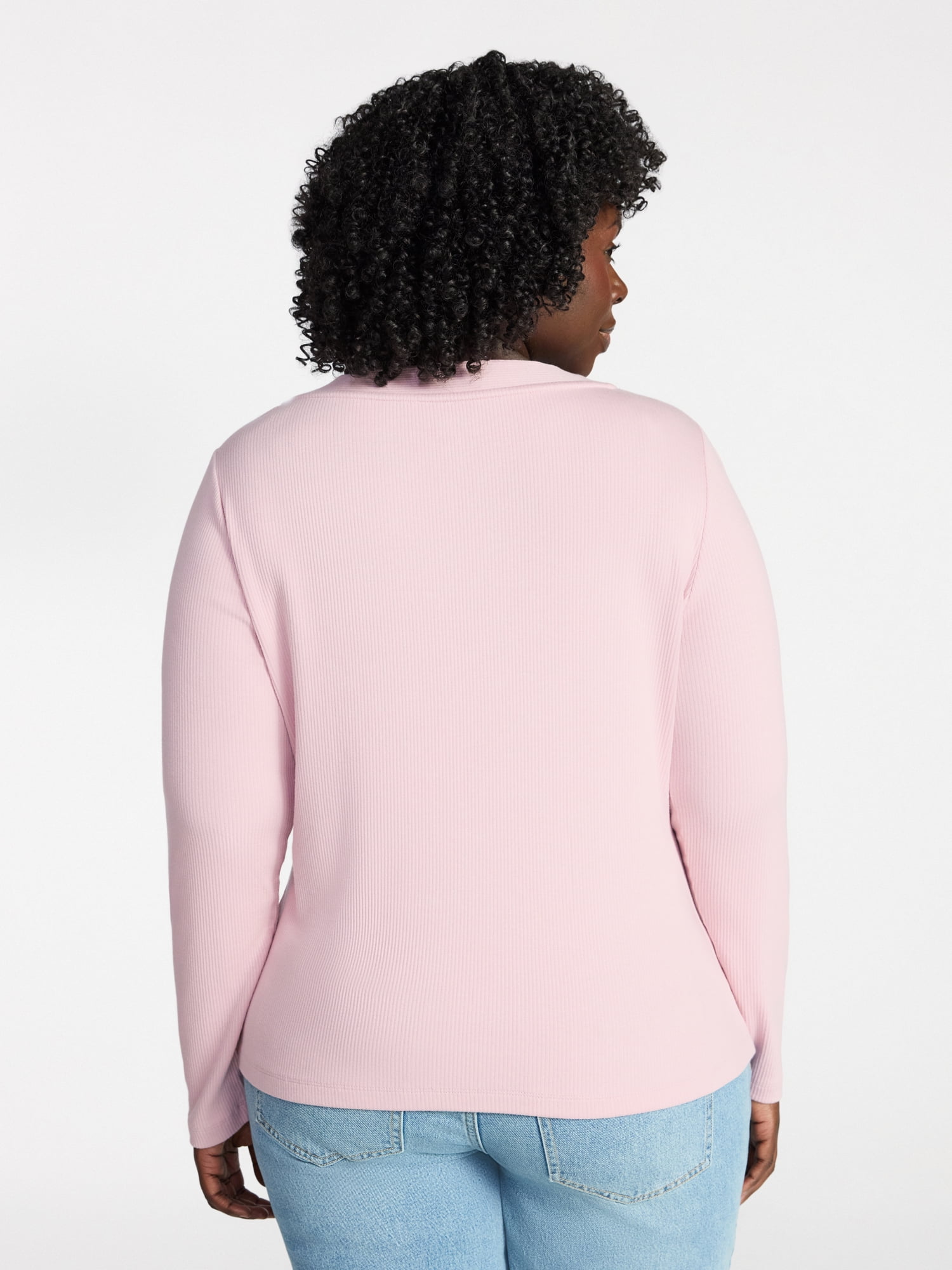 Terra & Sky Women's Plus Size Long Sleeve Square Neck Rib Top, Sizes 0X-5X