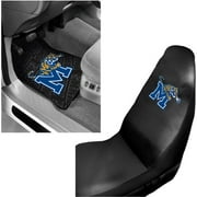 NCAA Memphis 2 pc Front Floor Mats and Memphis Car Seat Cover Value Bundle