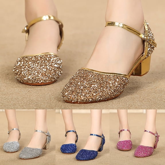 CAIXIA Toddler Girl Sandals Girls Dress Shoes Glitter Mary Jane Pumps with Bow, Low Heel Party Wedding Princess Shoes,12