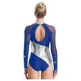 thumbnail image 2 of iiniim Women's Color Block Shiny Rhinestone Gymnastics Unitards Long Sleeve Figure Skating Jumpsuit Blue&Silver M, 2 of 7