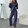 thumbnail image 2 of HKYNLAG Sweats Sets for Women Comfy Hoodie Sweatsuit Sets Long Sleeve Wide Leg Pants Fall Fashion Clothes Dark Blue L, 2 of 6