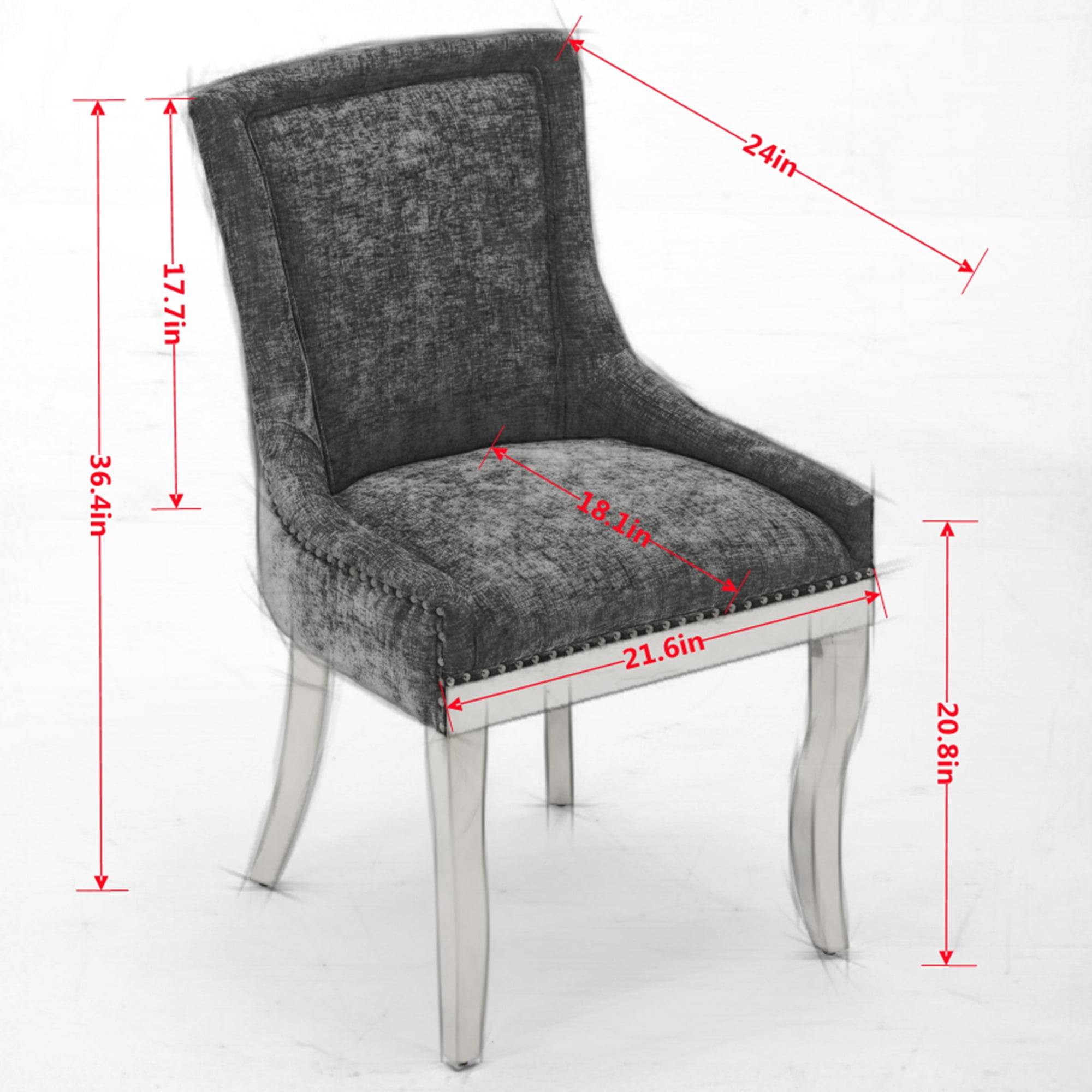 Gewnee Chenille Dining Chairs Set of 2,Modern Upholstered Chairs with Curved Gold-Plated Legs & Rivet Trim,Accent Chairs for Dining Room or Lounge.Beige