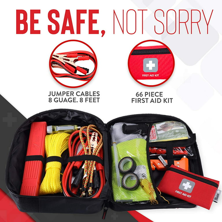 Thrive Roadside Emergency Car Kit - Automotive Safety Travel Tool Kit w/  Vehicle Jumper Cables - Truck, SUV & Car Essentials for Women and Men  (Square Bag)