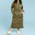 thumbnail image 2 of Wangmeiwg Women's Sweatshirts Women's Loose Fit Knitted Hooded Sweater Dress with for Autumn Winter Fashion Long Pocket Skirt Casual Warm Outfit Green M, 2 of 6