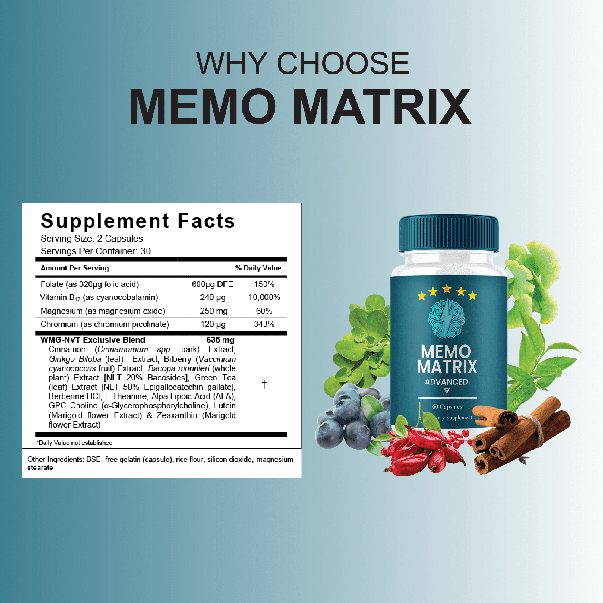 (3 Pack) Memo Matrix Advanced Capsules, Memo Matrix Brain Support (180 Capsules)