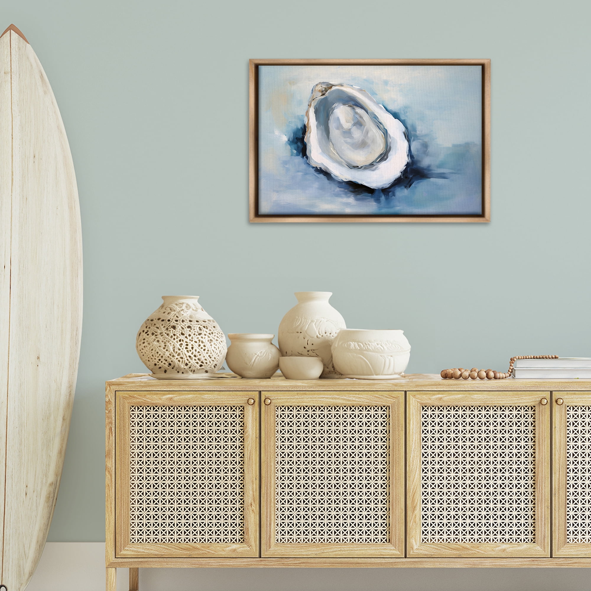 Stupell Industries Traditional Mollusk View Nautical & Beach Painting Brown Floater Framed Canvas Art Print Wall Art, 31 x 21