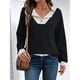 thumbnail image 4 of Camisetas de Larga de Moda de Otoño para Mujer, Sudaderas con Cuello en V y Botones de Patchwork, Tops Casuales Tipo Pulóver Negro M, 4 of 9