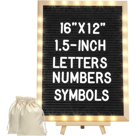12''x16'' Large Changeable Felt Letter Board with LED Lights - Message Custom Poster Signs & Stand & 1.5" Big Letters, for of School// Announcement/Classroom Decor