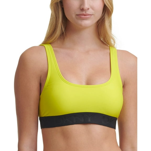 DKNY Women's Yellow Stretch Removable Cups Lined Scoop Neck Swimsuit Top S
