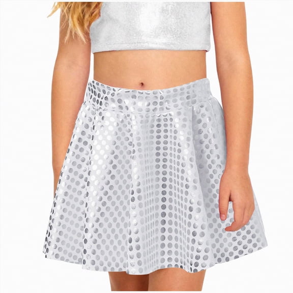 Kaprioy Girl's Metallic Skater Skort Elastic Waist A-Line Mini Dance Athletic Shiny Skirt Trendy Casual Print Skirt for Girls