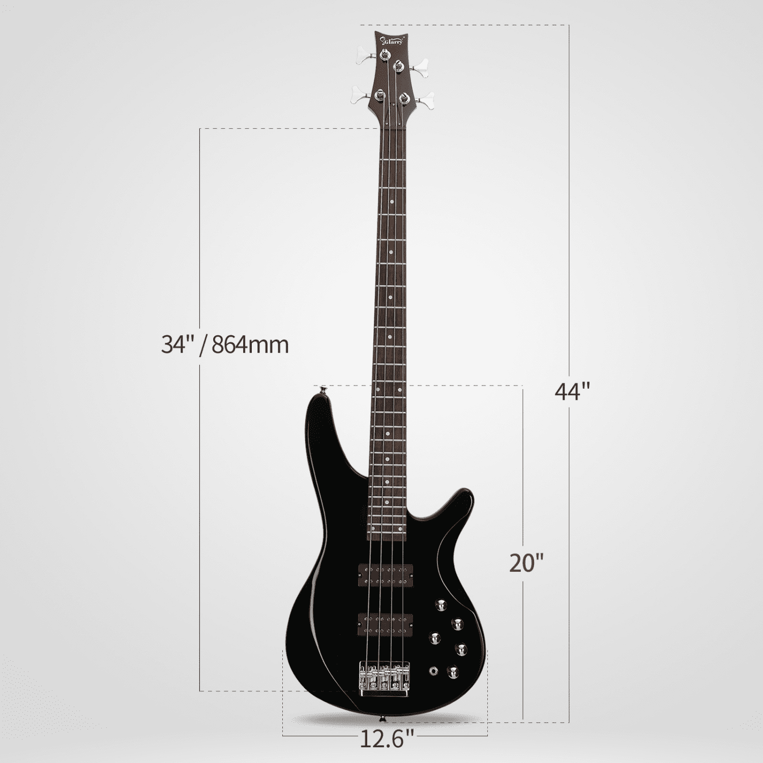 Hassch 4 String Electric Bass Guitar with Bag, 44 Inch Bass with Strap, Plectrum, Amp Wire and Wrench Tool, Black