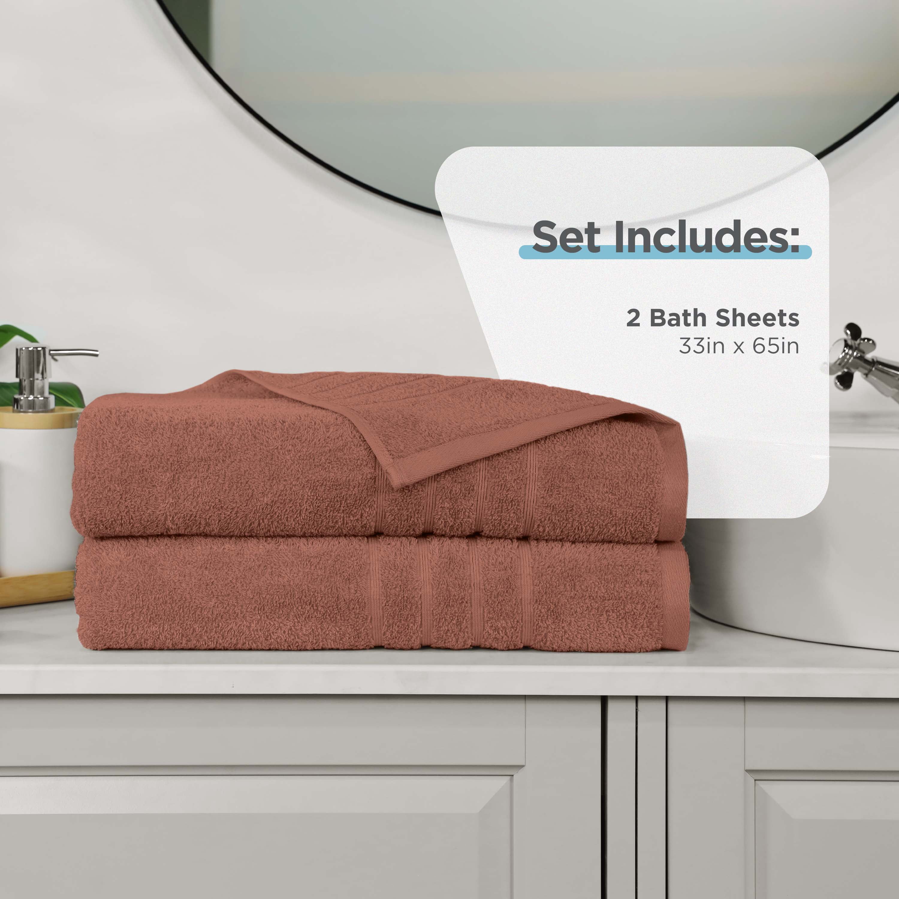 Martex 2-Pack Bath Sheet Set | 100% Cotton Extra Large 33" x 65" Towels | Terracotta