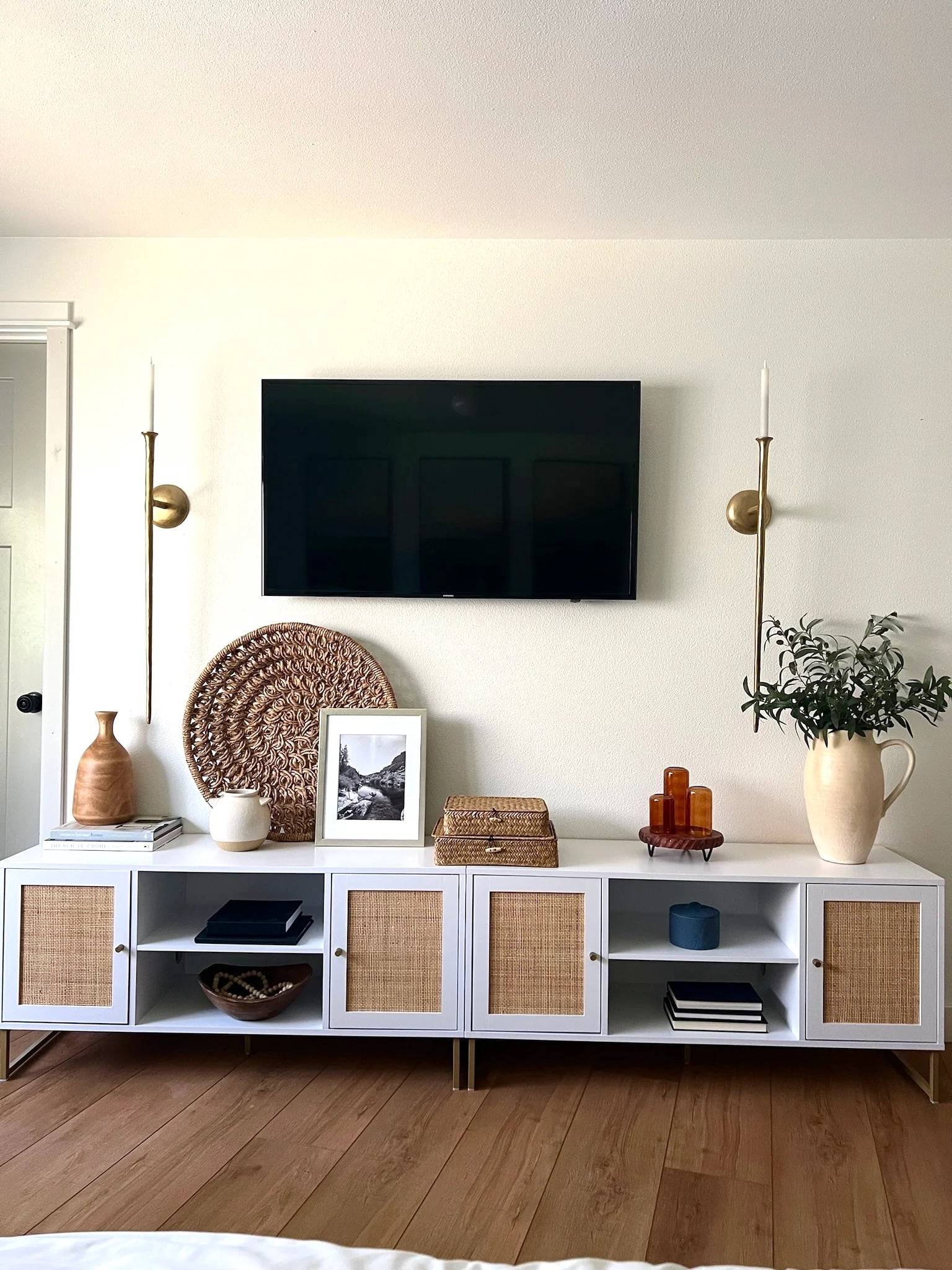 Nathan James Mina TV Stand with Doors for TVs up to 55", White/Gold