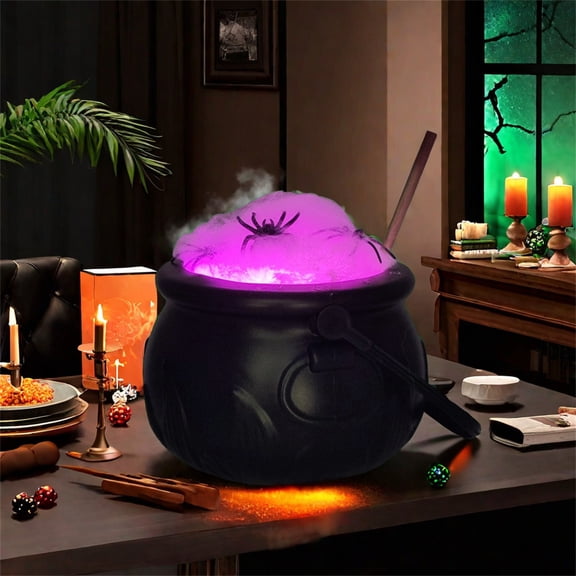 Spooky Halloween Decorations 6 X 3.5 Inch Purple Light Up Cauldron Halloween Decor Witch Halloween Decorations for Indoor Outdoor Halloween Party Desktop Display 1 Pack