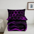 thumbnail image 5 of Erosebridal Neon Purple Honeycomb Bedding Full Comforter Set, Geometric Hexagon Down Comforter, Black Bedroom Decor, Reversible 3pcs, 5 of 8
