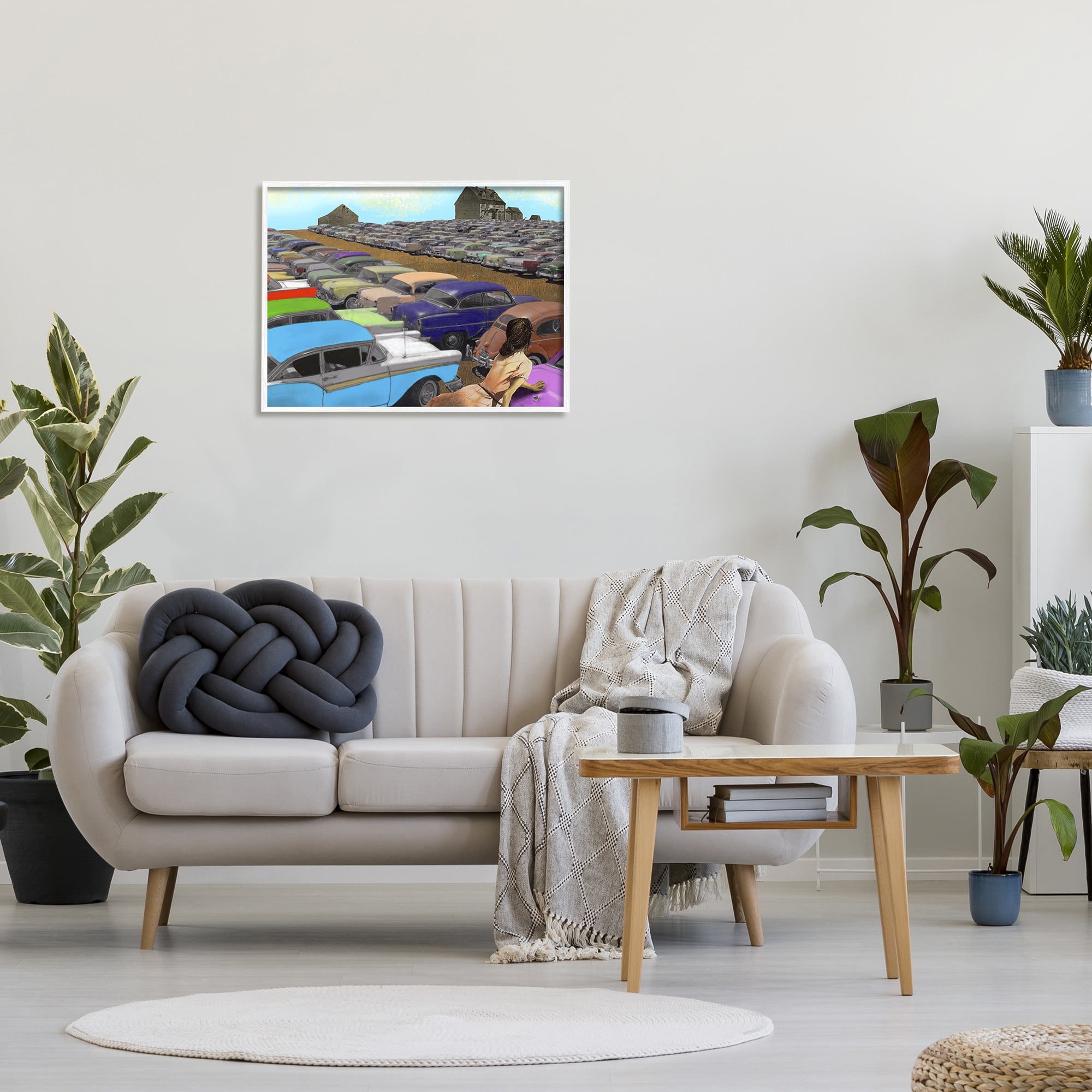 Stupell Industries Vintage Parking Lot Transportation Painting White Framed Art Print Wall Art, 30 x 24
