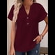 thumbnail image 3 of Camiseta de Corta con Cuello en V y Botones para Mujer, Color Rojo Vino, Talla M, 3 of 6